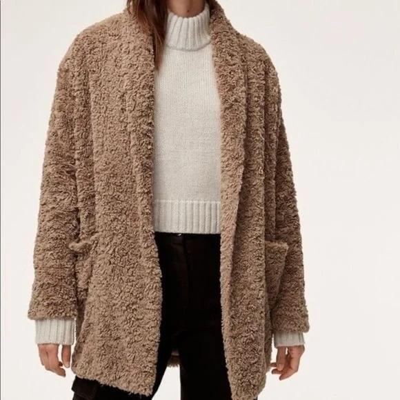 Aritzia Wilfred Free Grete jacket Size XXS Cozy Brown Teddy Coat Casual Fall - Picture 2 of 14